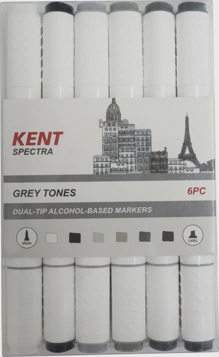 Kent Spectra Brush Markers Set/6 Grey Tones