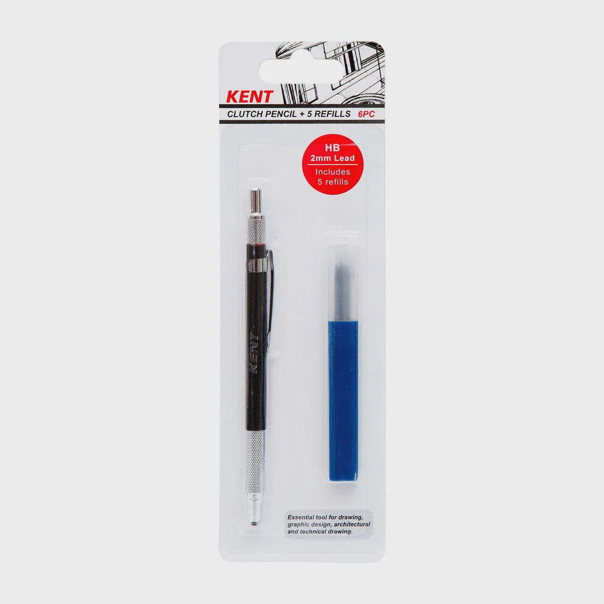 Kent Clutch Pencil 2mm + 5 HB Refill Leads
