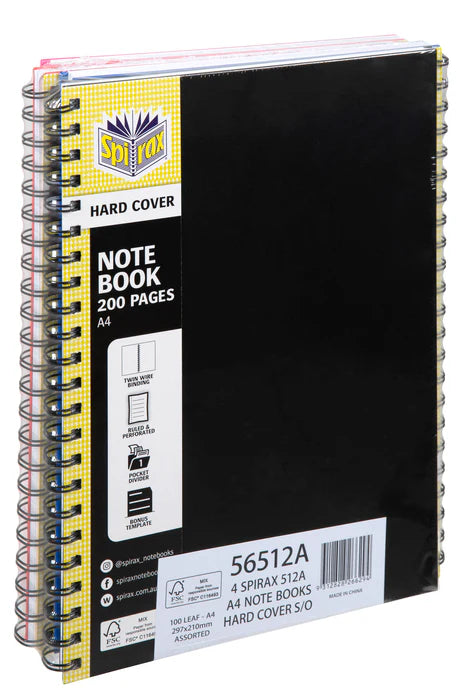 Spirax 512 Hard Cover A4 Assorted
