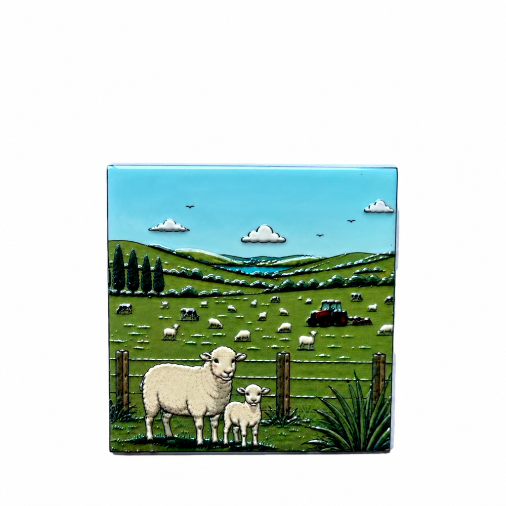New Zealand Ceramic Coaster: Farm Life