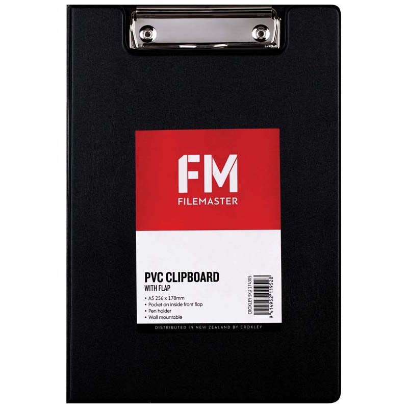 Fm Pvc Clipboard Black With Flap Size A5