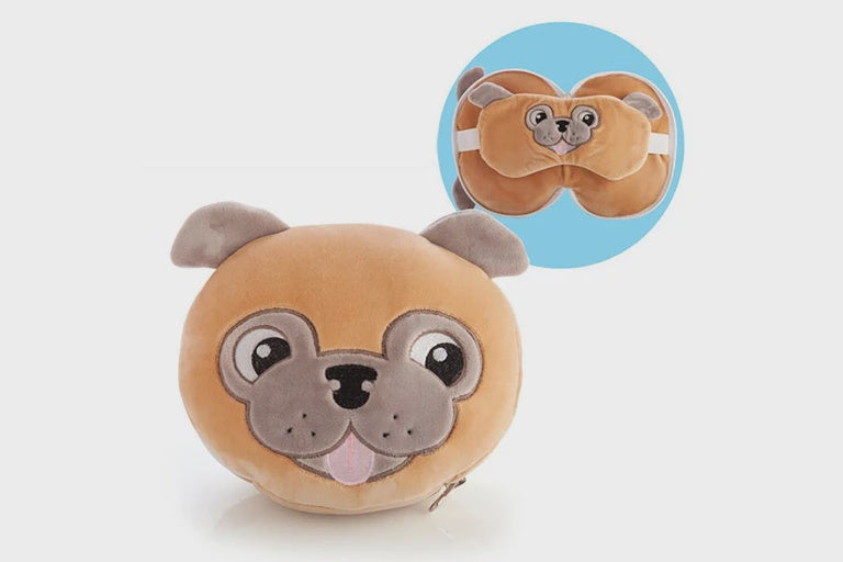Smooshos Pal Travel 2-in-1 Eye Mask Neck Pillow Pug 17x15cm Brown