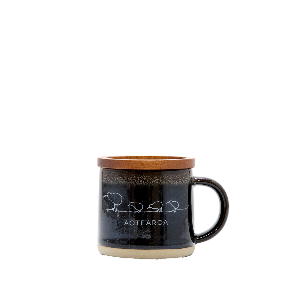 Glazed Ceramic Espresso Mug with Wooden Coaster Lid
