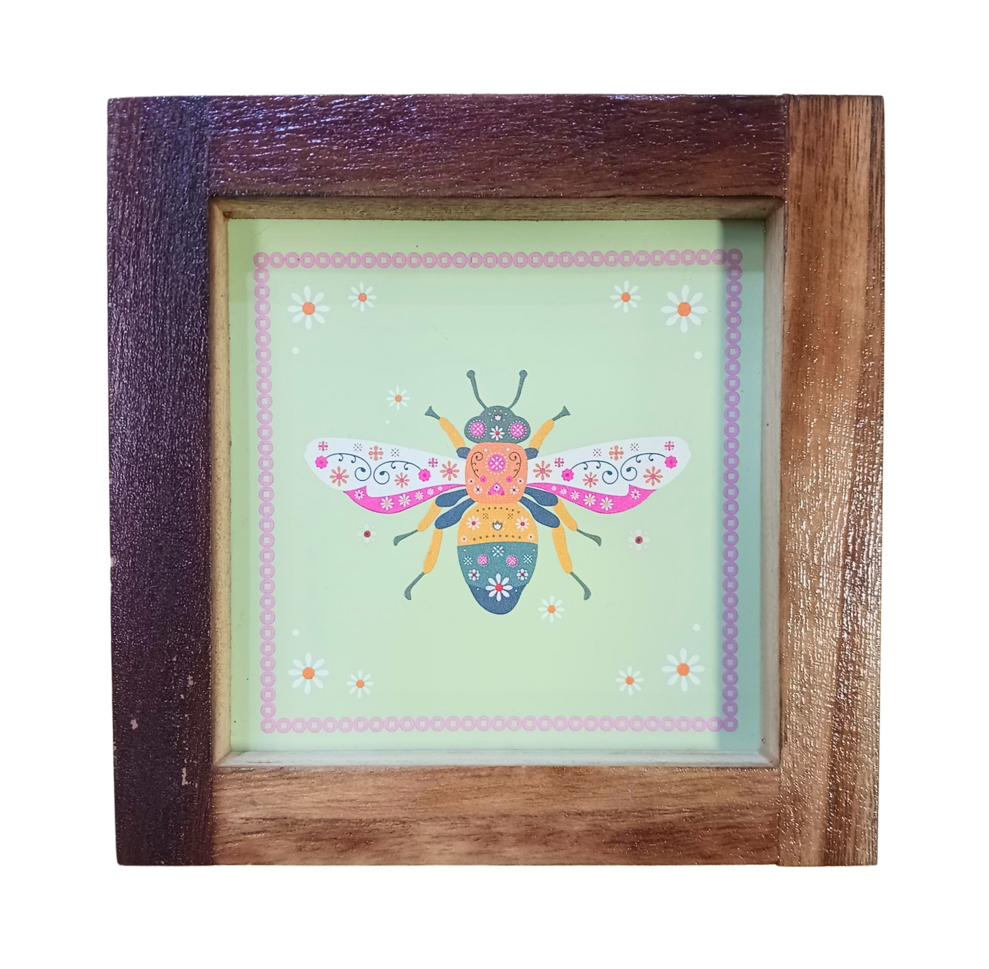 Floral Bug Wooden Art Frame: Bee