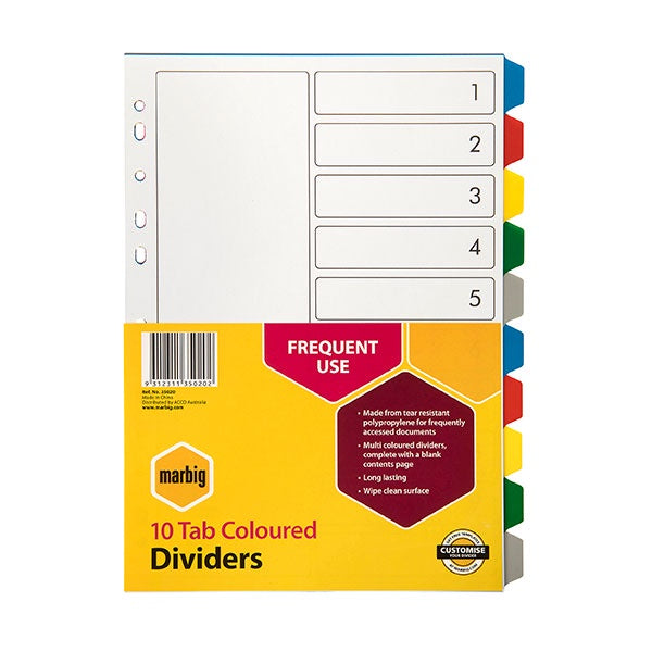 MBG Dividers 10 Tab Multi Coloured