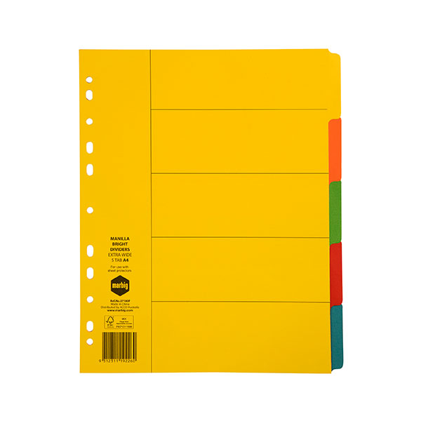 Mbg Dividers Xwide Brights A4 5 Tab