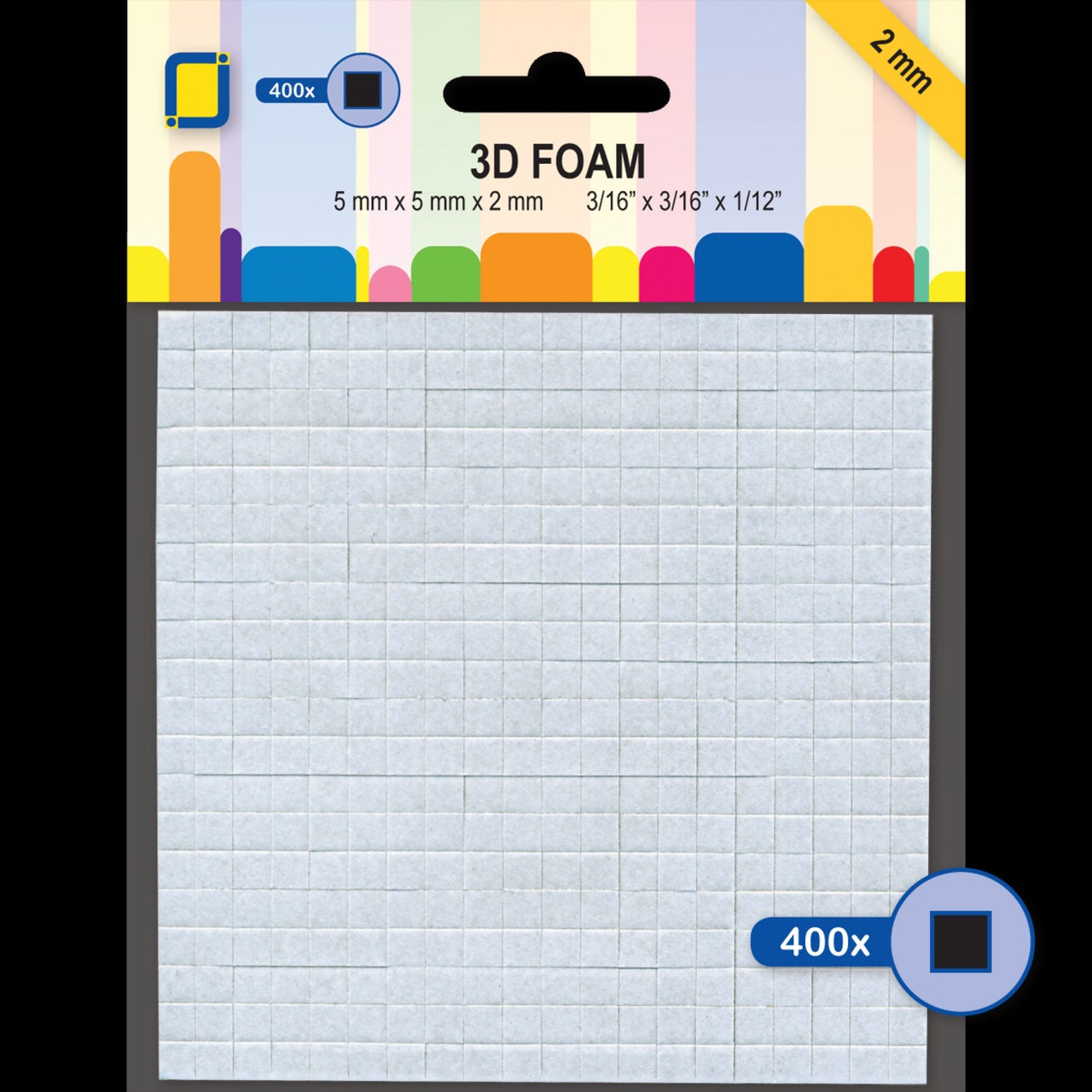 3D Foam Black 2mm 5x5mm 400Pce