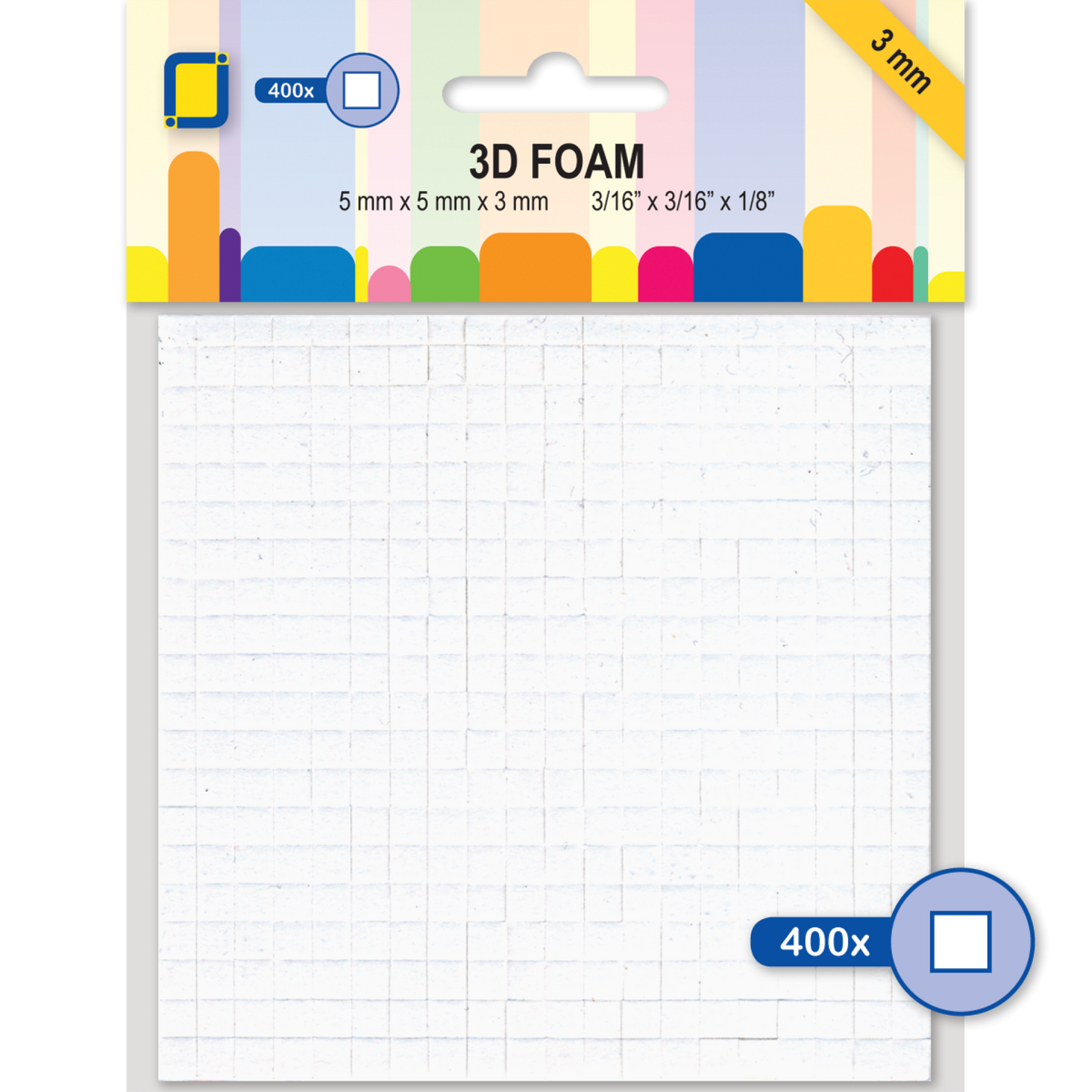 3D Foam Squares 5mm x 5mm x 3mm 400 Pce