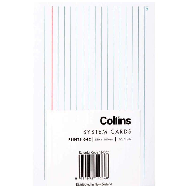 System Cards Collins 6X4 Feints Pk 100
