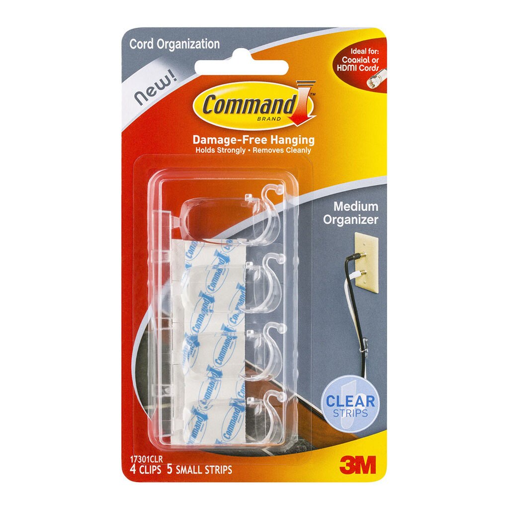 Command Cord Organisers 4 Pce Clear