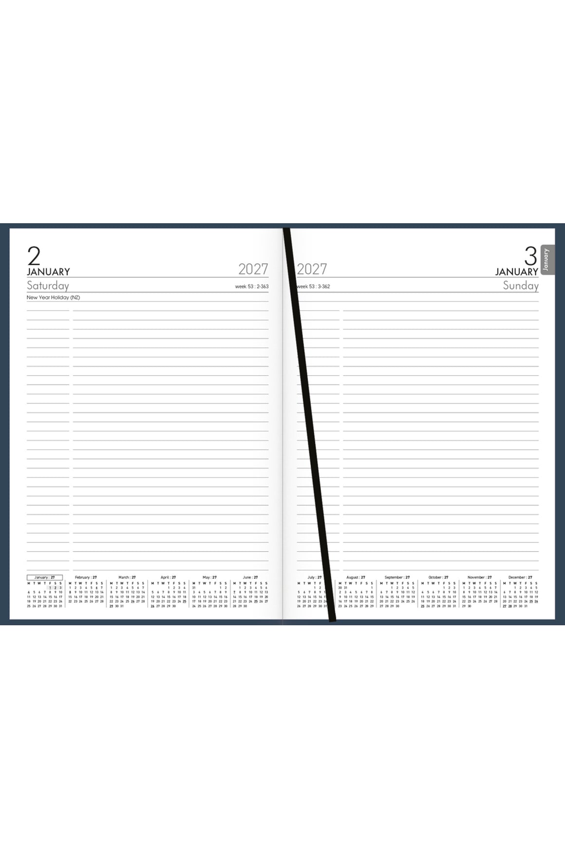 Collins Boston A51 Day To Page Diary Navy Wiro 2027