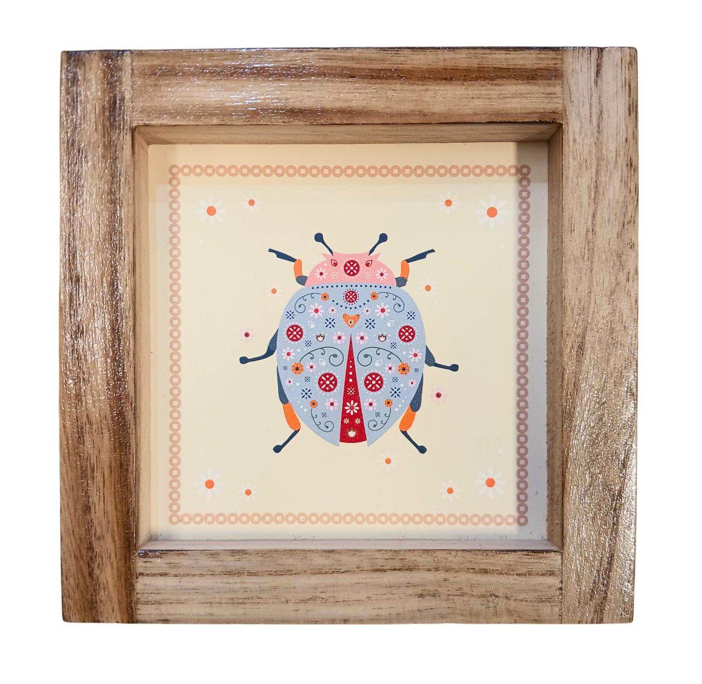 Floral Bug Wooden Art Frame: Ladybird