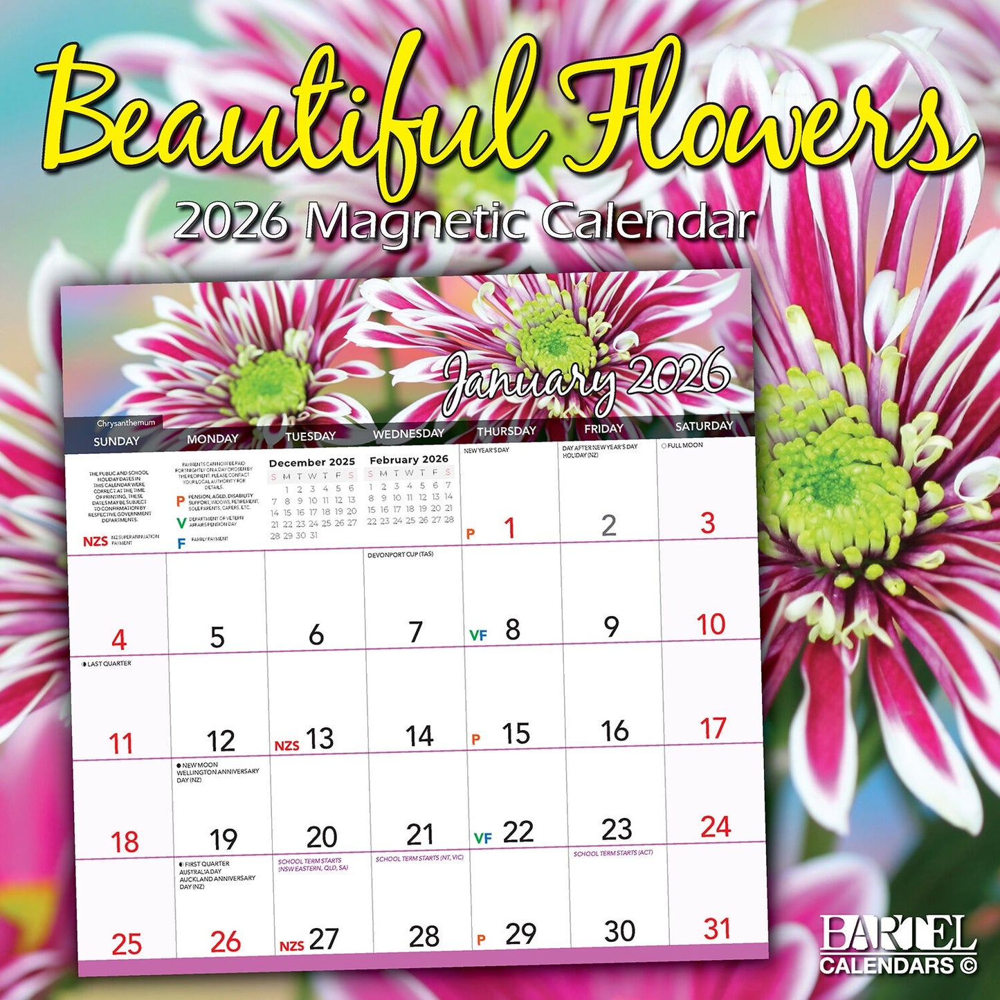 Calendar 2026 Magnetic 300x300mm Beautiful Flowers