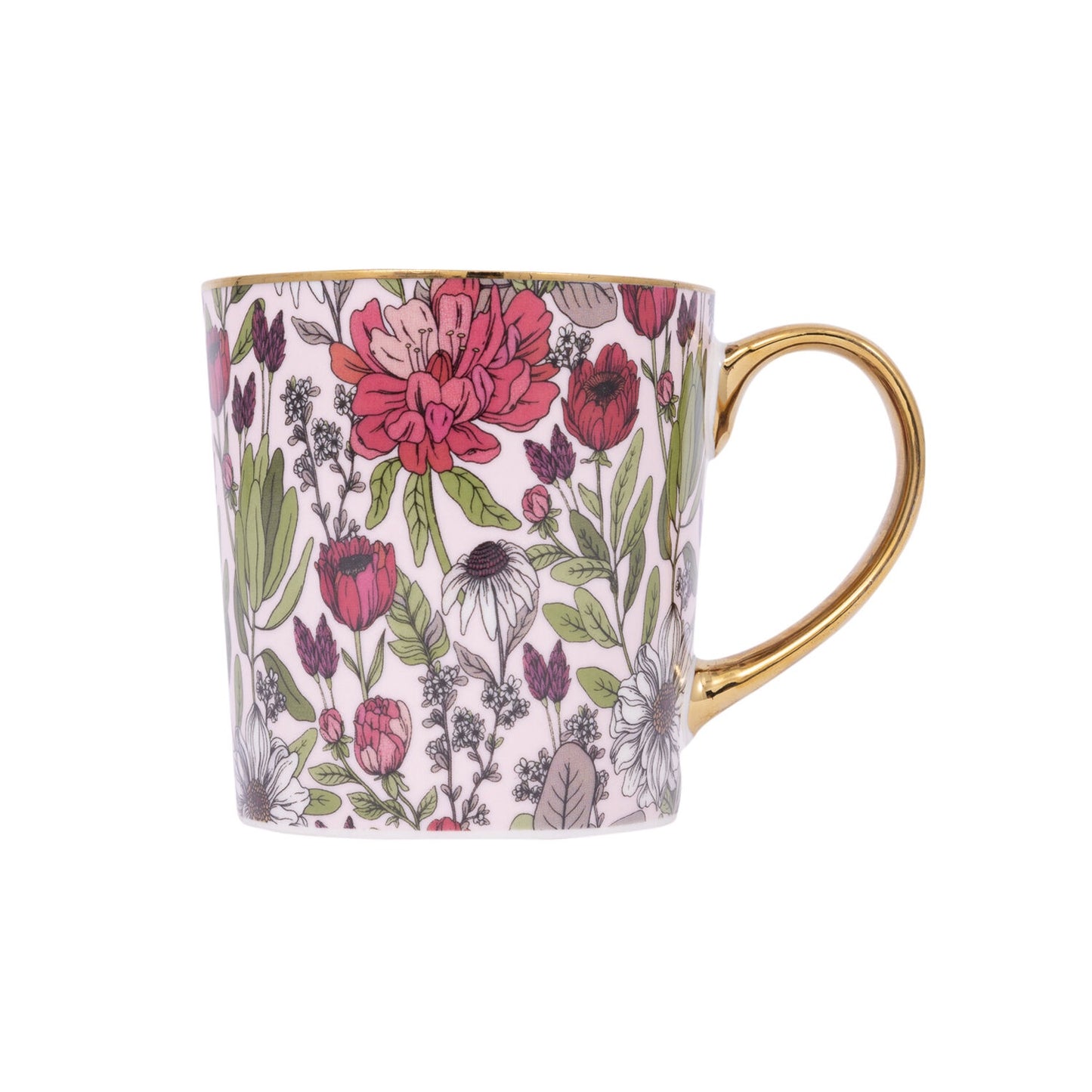 Floral Ceramic Mug With Gold Rim