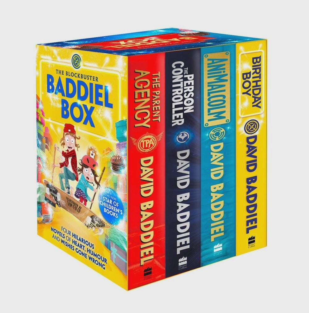 The Blockbuster Baddiel Box (The Person Controller, The Parent Agency, AniMalcolm, Birthday Boy) Four Hilarious Novels of Heart, Humour and Wishes Gone Wrong By: David Baddiel Jim Field