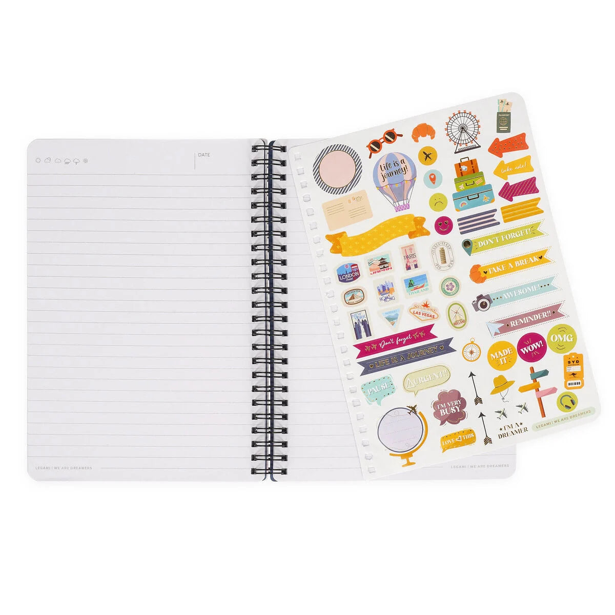 Spiral A5 Lined Notebook Hard Cover -Travel Stickers
