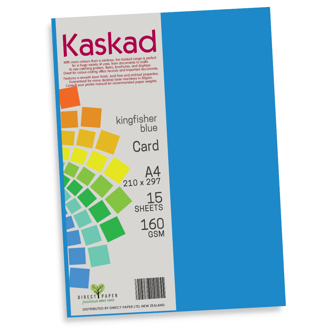 A4 Card Kaskad 160gsm Kingfisher Blue 15Pce