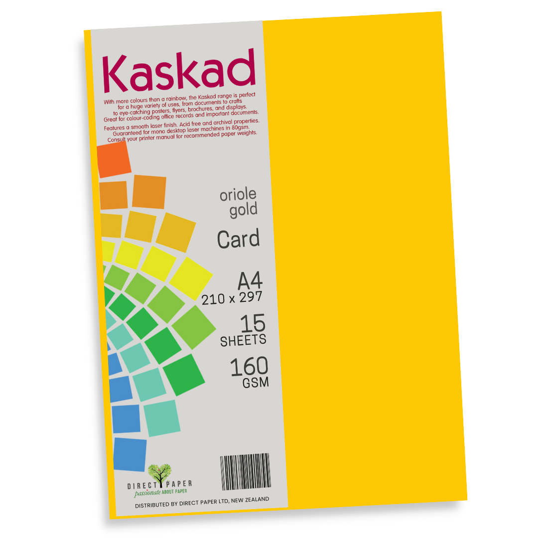 A4 Card Kaskad 160gsm Oriole Gold 15Pce