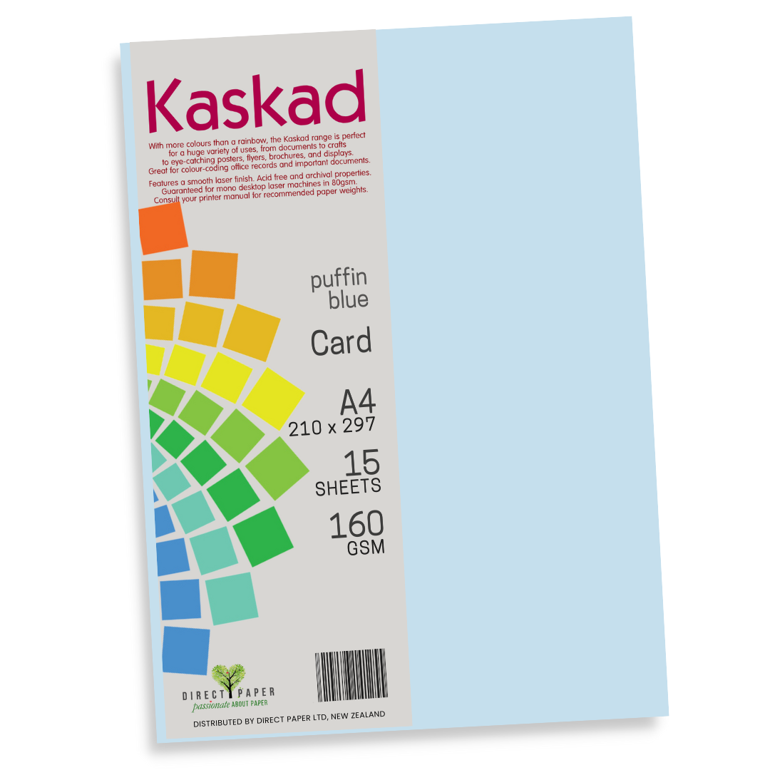 A4 Card Kaskad 160gsm Puffin Blue 15Pce