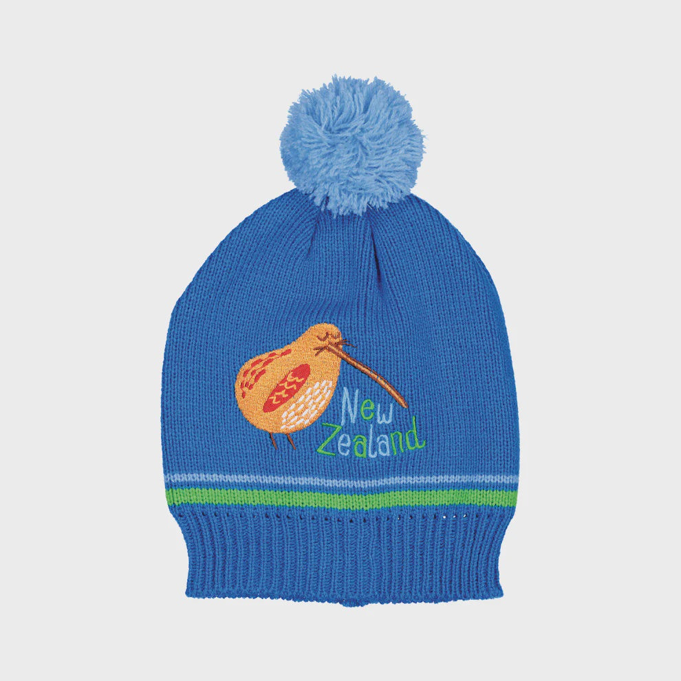 Beanie Child's Kiwi & Ponga Blue Wide Larger size 54cm (5-6yr old)