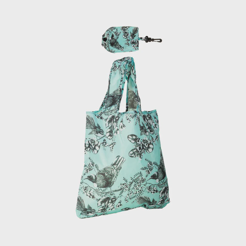 Teal Bird And Flower Foldable Bag