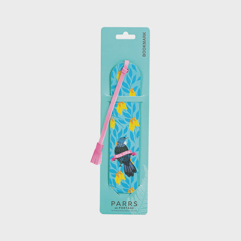 Bookmark PU Kia Ora Florals Tui Blue
