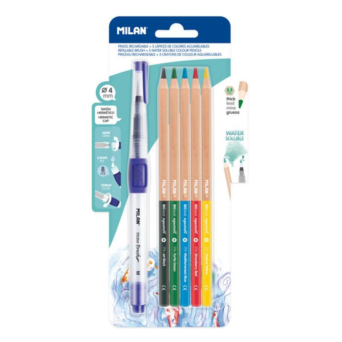 Milan Water Brush & 5W/C Pencils
