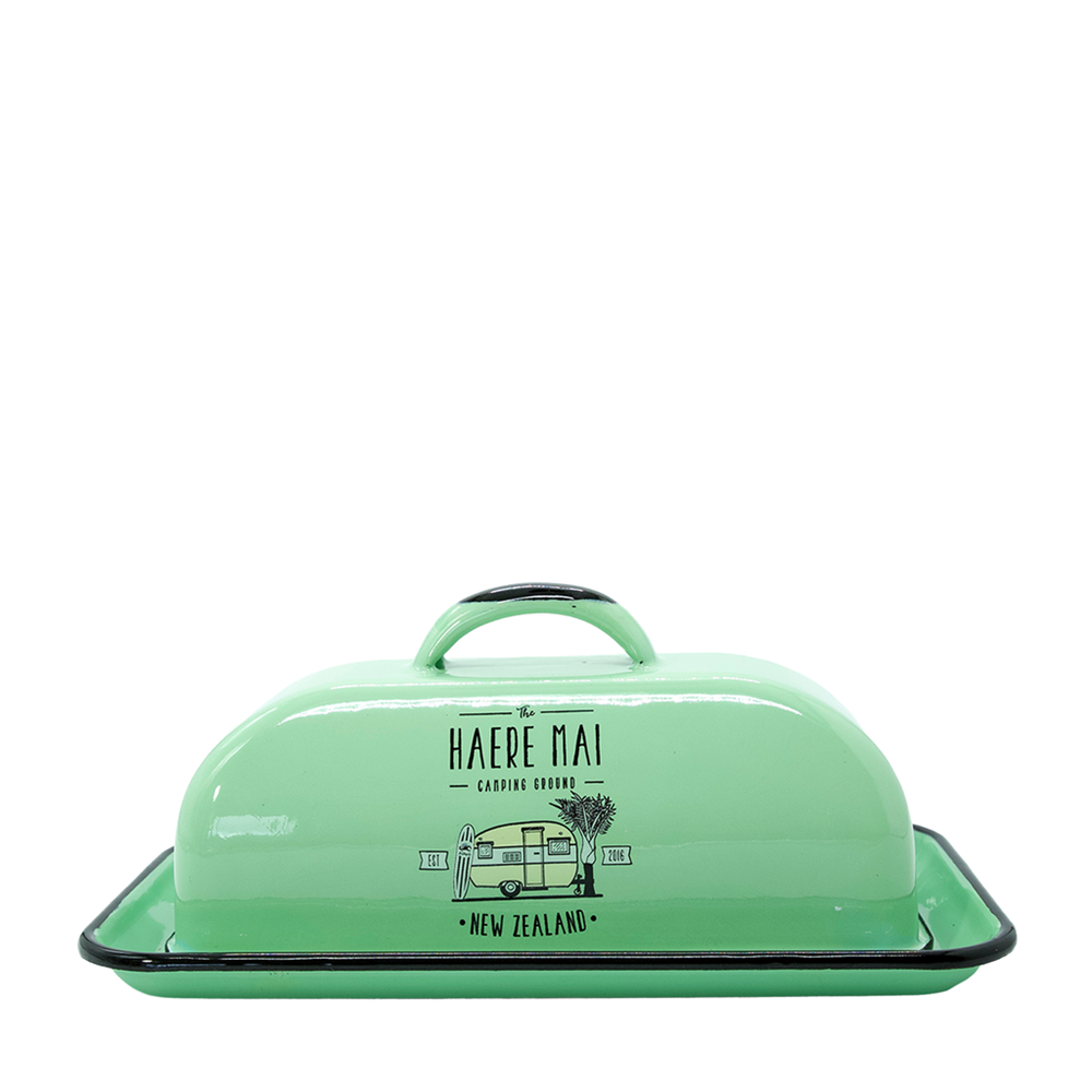 Enamel Butter Dish Green - Haere Mai