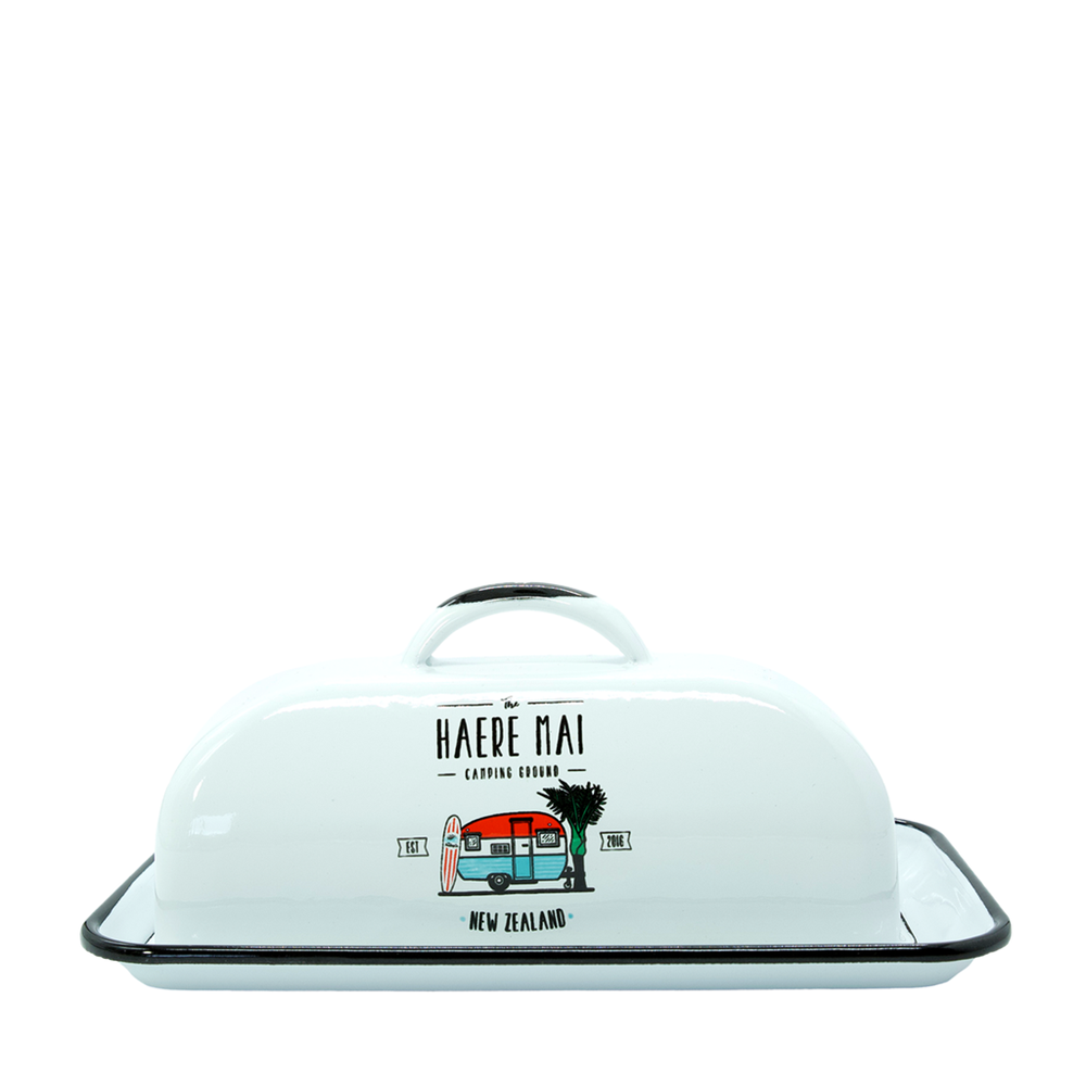 Enamel Butter Dish White - Haere Mai