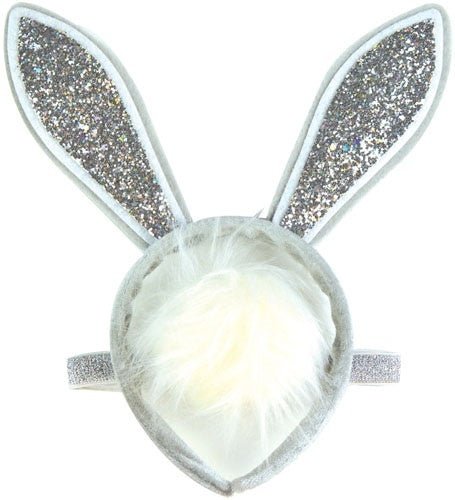Easter Rabbit Headband and Tail Set Silver Glitter