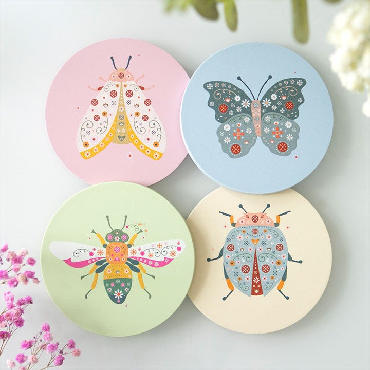 Floral Bug Coasters 4 pack