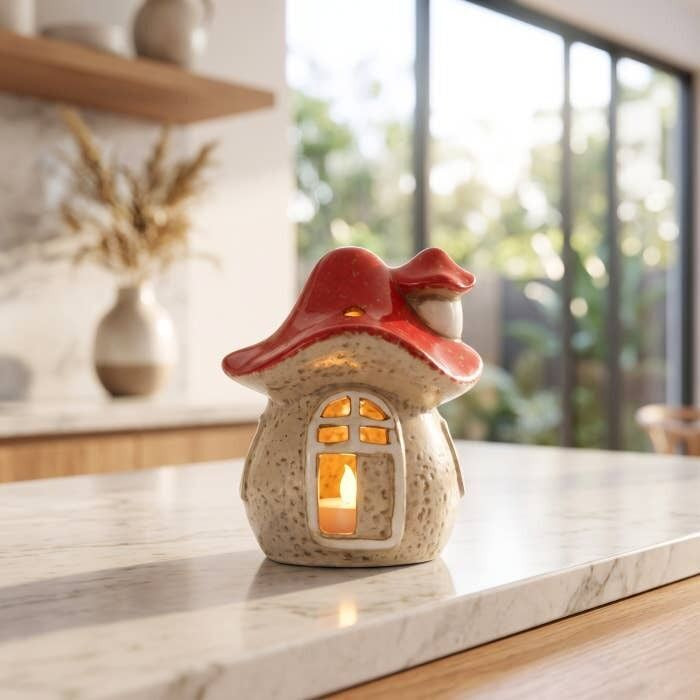 Garden Ceramic Mallow Mushroom Light Up House