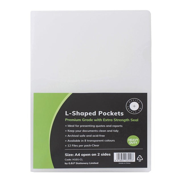 Osc L Shaped Pockets A4 Clear, Pack Of 12
