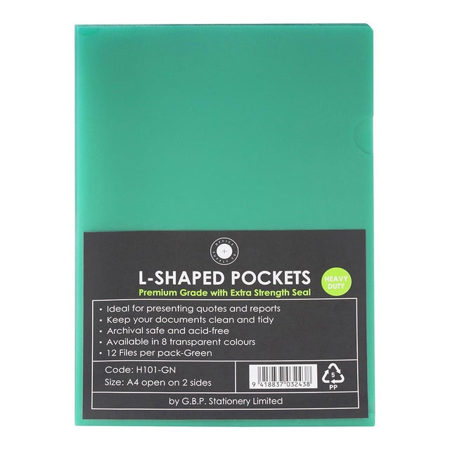 L Shaped pockets A4 12 Pack Green