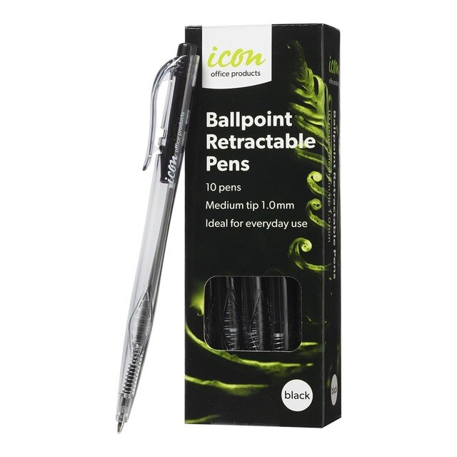 Icon Ballpoint Retractable Pen 10Pk Black