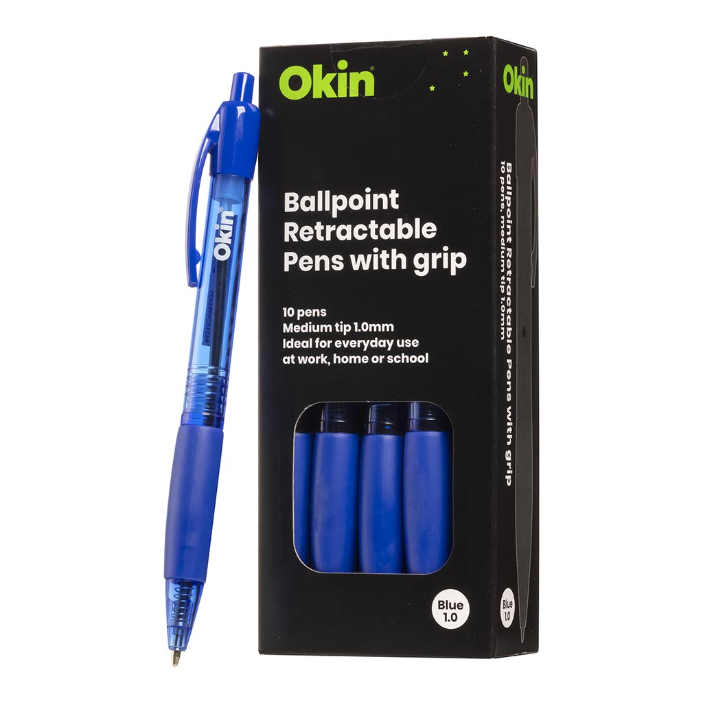 Okin Ballpoint Grip Pens 10 Pack Blue