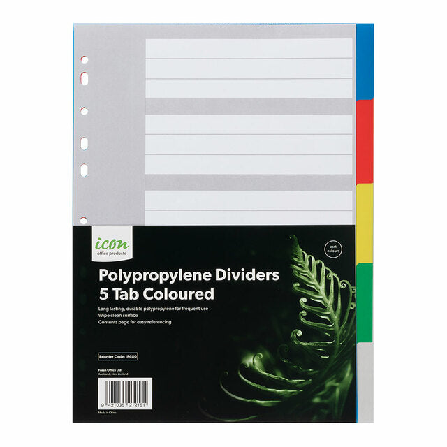 Polyprop Dividers 5 Tab Coloured