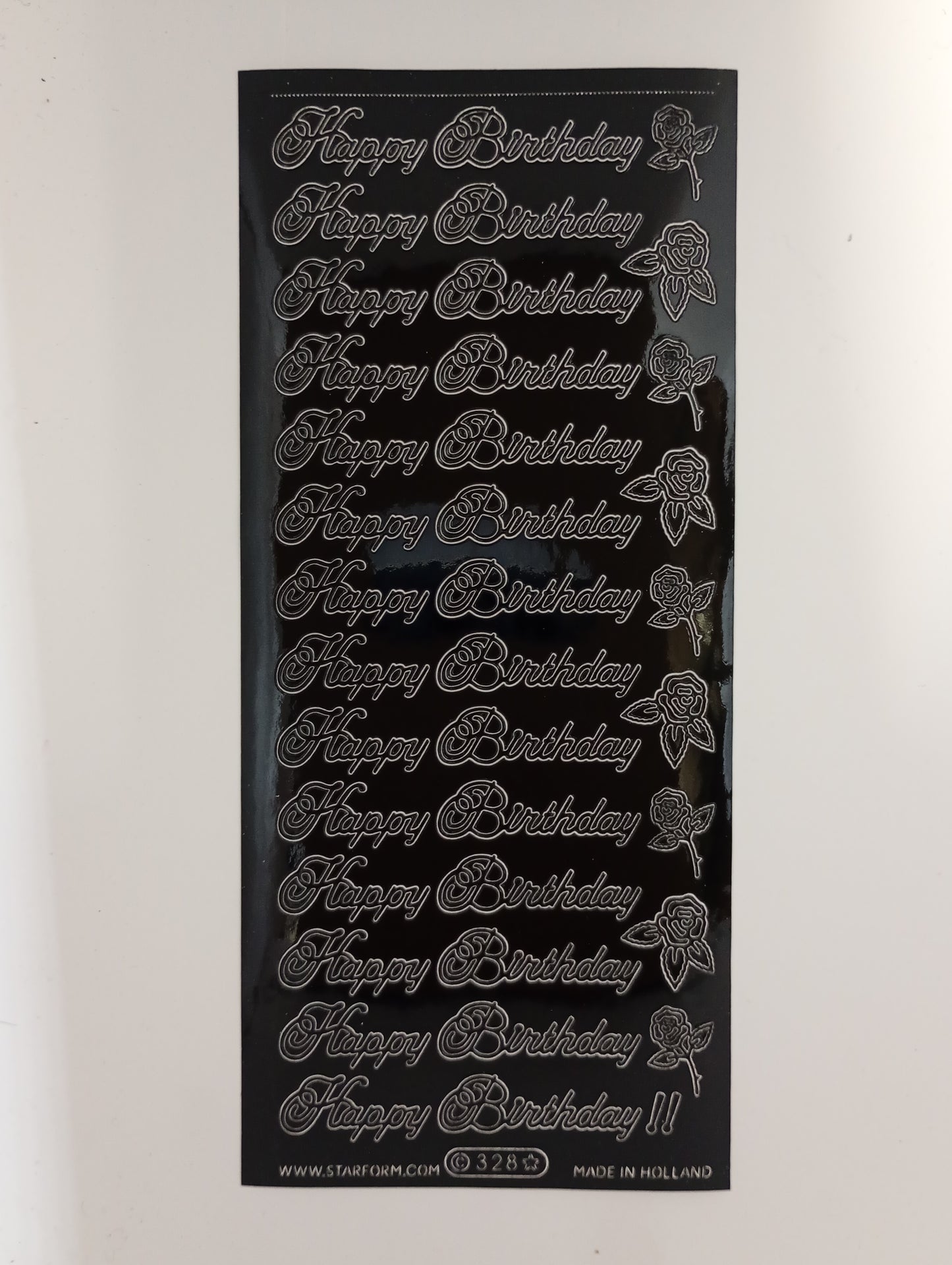 Happy Birthday & Roses Stickers Black #PC328BK