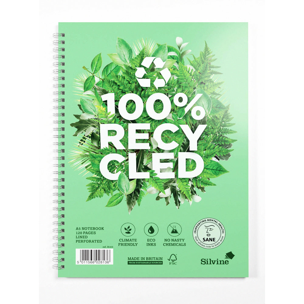 Silvine Recycled A5 Wired Notebook Lined 120 Pages
