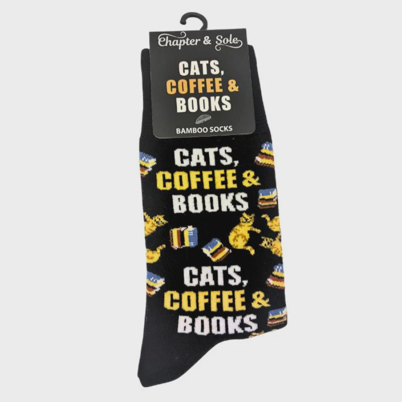 Chapter & Sole Bamboo Socks Cats, Coffee & Books