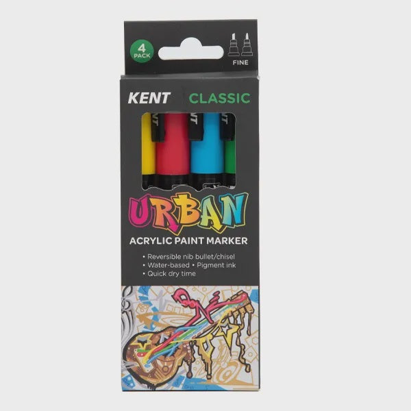 Kent Urban Acrlic Paint Markers 3mm nib Classic 4 PK
