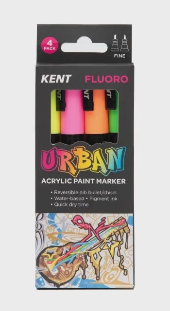 Kent Urban Acrylic Paint Markers 3mm nib Fluoro 4 pk