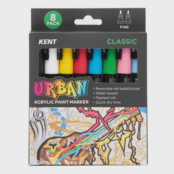Kent Urban Acrylic Paint Marker 3mm nib Classic 8 Pce