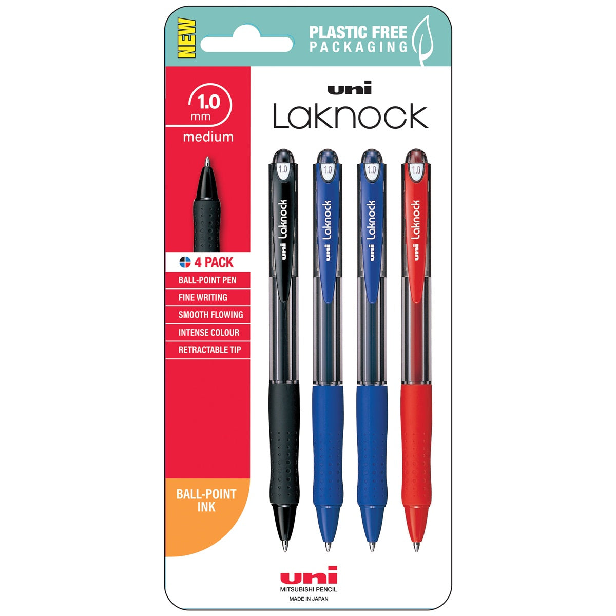 Uni Laknock Retractable pen Medium 1.0mm 4 Pce