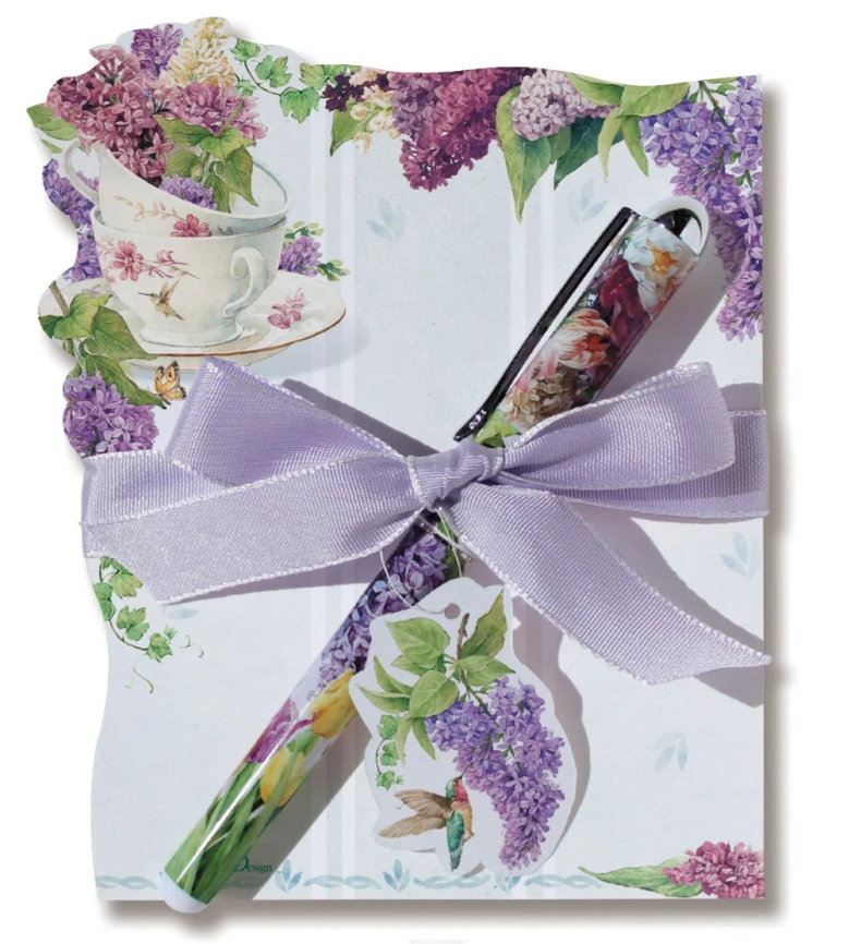 Lilac Teacup Diecut Notepad and Pen Set