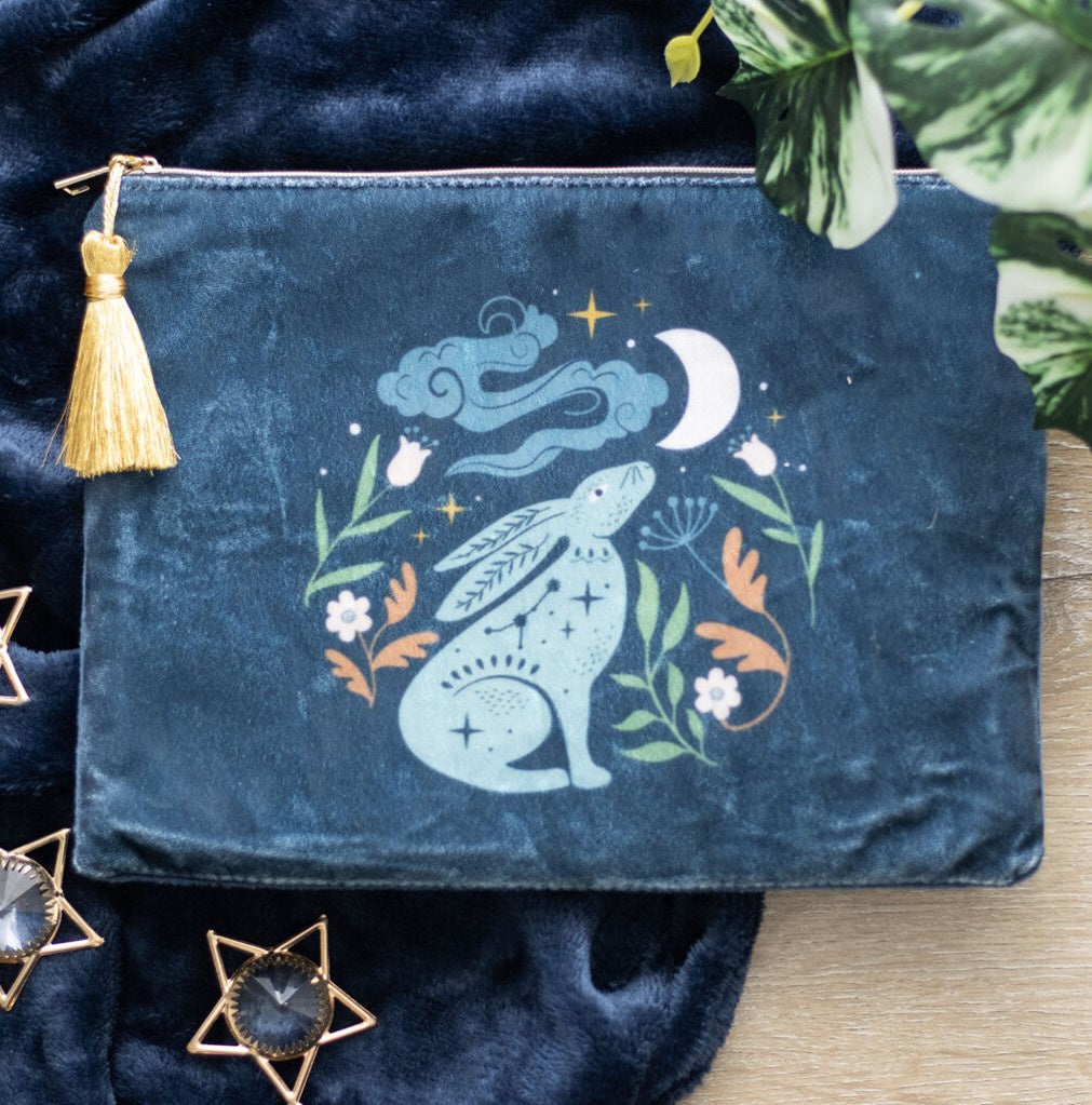 Midnight Hare Velvet Makeup Bag