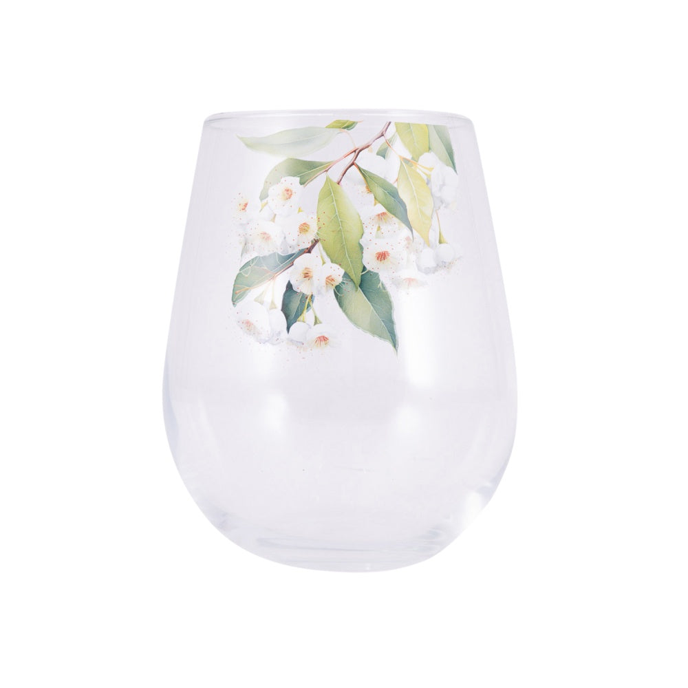 Native Blooms White Floral Stemless Glass