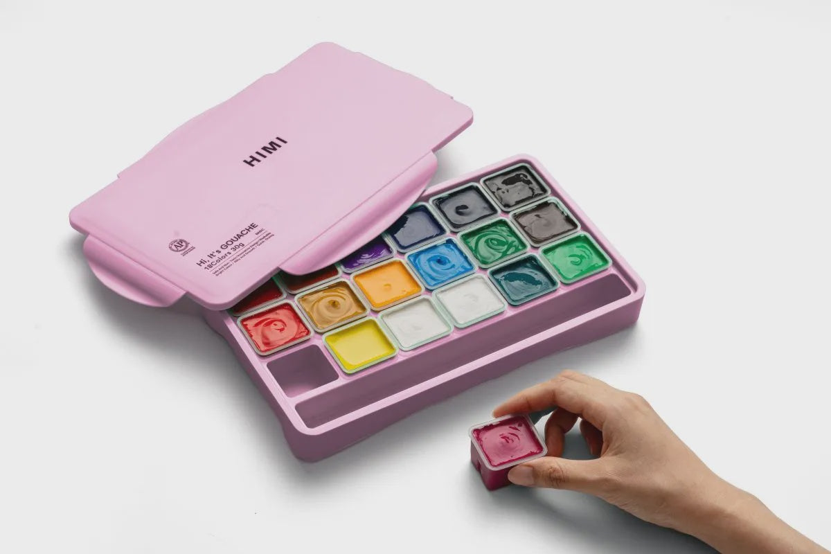 HIMI Gouache Jelly Cup Set 30g x 18 Colours-Pink Case