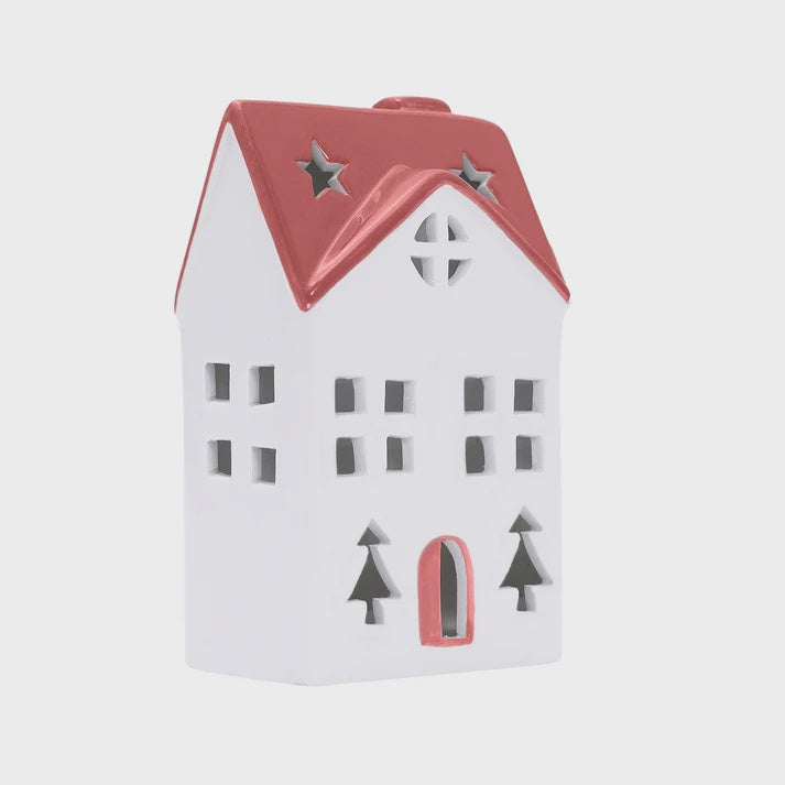 Christmas Red Light Up Ceramic House