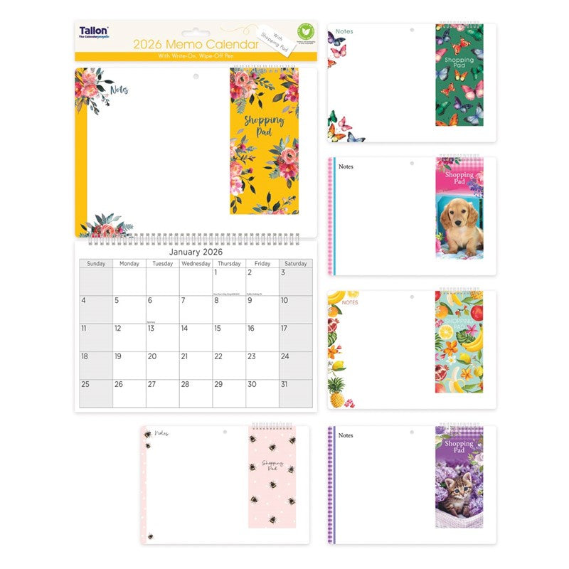 2026 Calendar With Memo And Shopping Pad Assorted